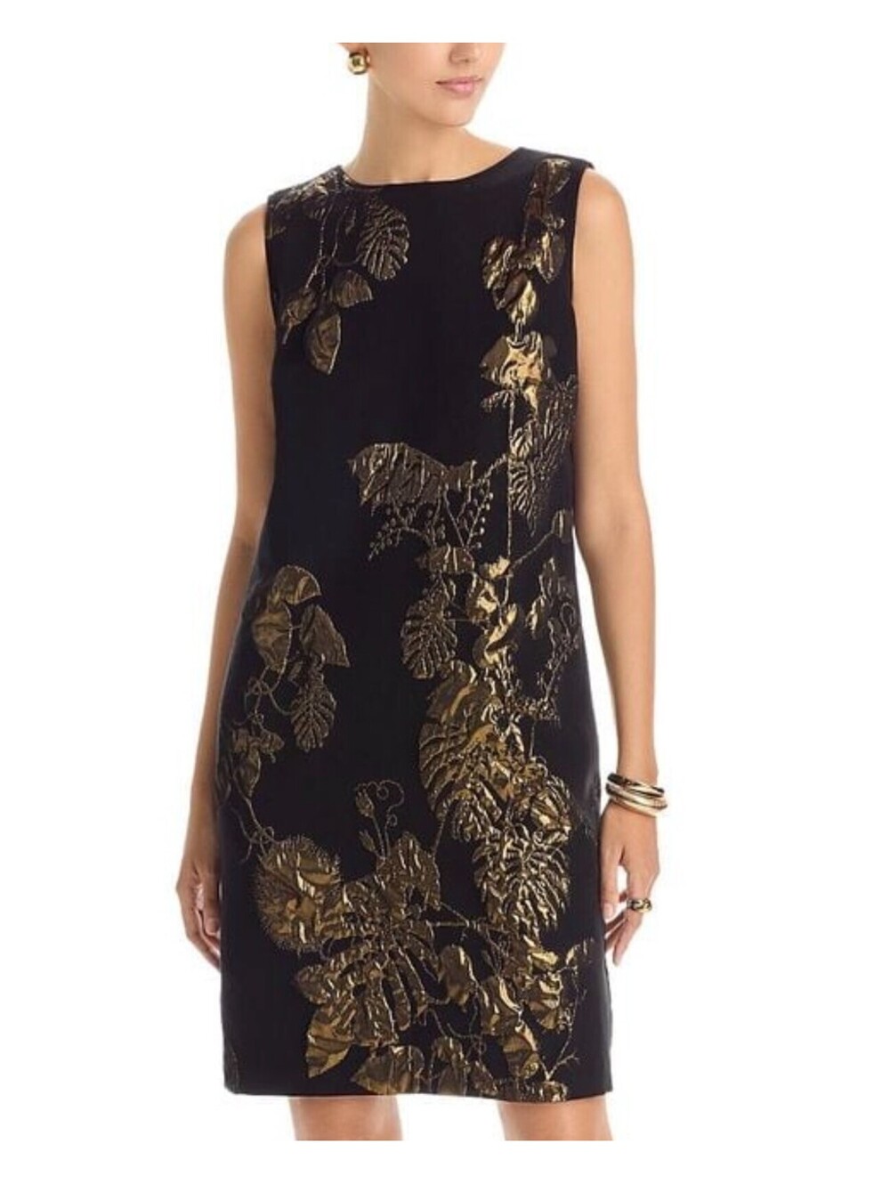 CAROLINE ROSE metallic gold black floral jacquard sheath dress size XL NWT USA